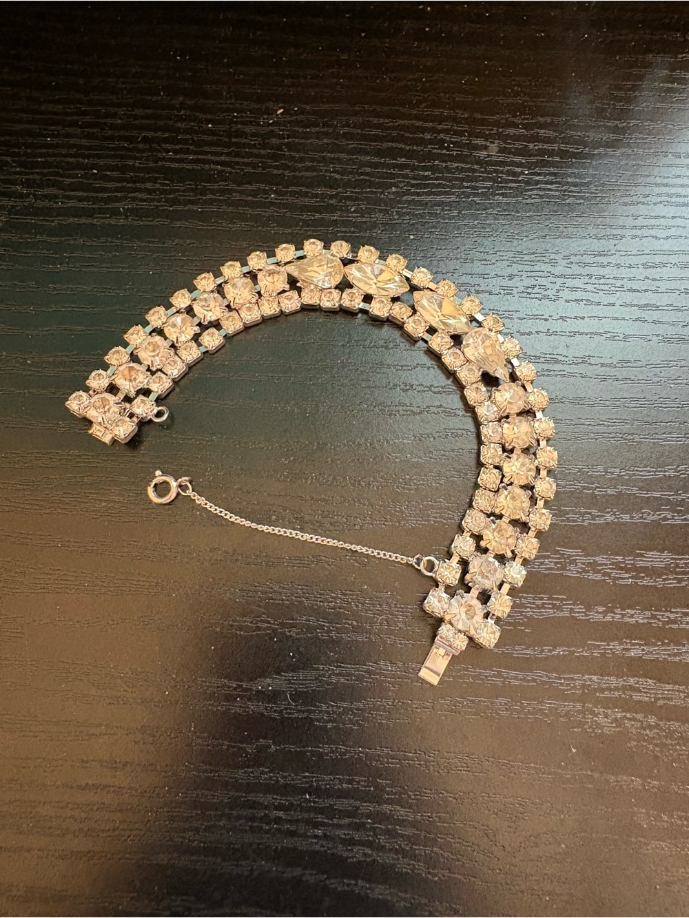 Eisenberg Ice bracelet tennis vintage clear rhinestone safety chain 7” stunning